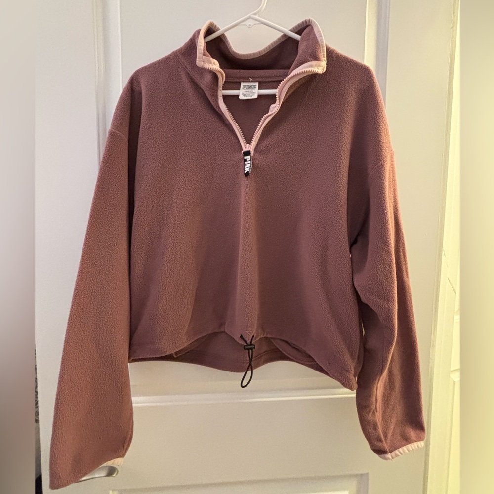 PINK Victoria's Secret Mauve Fleece Quarter-Zip Pullover with Pink Trim